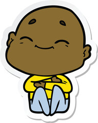 sticker of a happy cartoon bald man