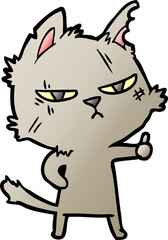 tough cartoon cat giving thumbs up symbol