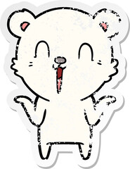 distressed sticker of a happy cartoon polar bear with no worries