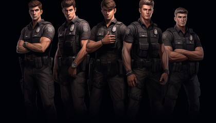 several handsome male manly policemen generative ai