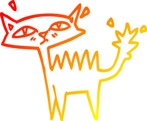 warm gradient line drawing of a cartoon halloween black cat