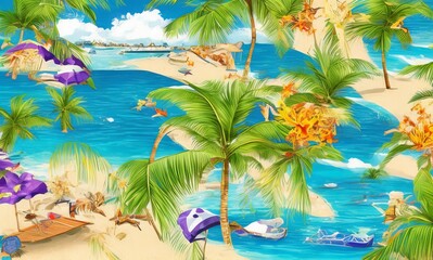 Fototapeta na wymiar tropical design beach scene illustration