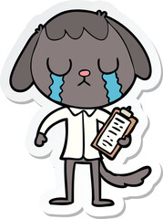 sticker of a cute cartoon dog crying
