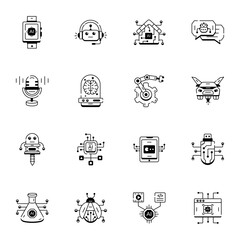 Collection of Outline Icons Depicting AI Innovation

