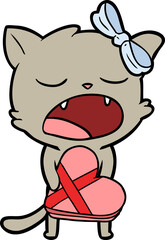 cartoon cat with valentines gift