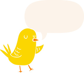 cartoon bird with speech bubble in retro style