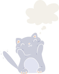 cartoon cat with thought bubble in retro style