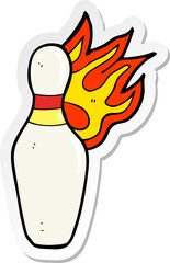 sticker of a cartoon ten pin bowling skittle on fire