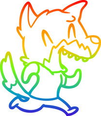 Fototapeta premium rainbow gradient line drawing of a laughing fox running away