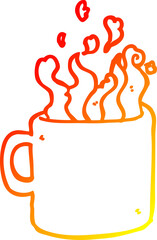 warm gradient line drawing of a cartoon hot cup of coffee