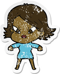 distressed sticker of a cartoon stressed woman
