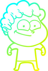 cold gradient line drawing of a cartoon happy man