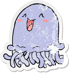 distressed sticker of a cartoon jellyfish