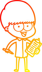 warm gradient line drawing of a happy cartoon boy