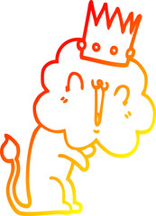 warm gradient line drawing of a cartoon lion with crown