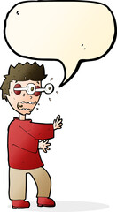 cartoon terrified boy with speech bubble