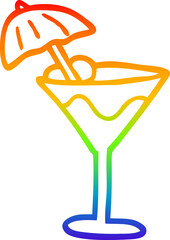 rainbow gradient line drawing of a cartoon martini drink