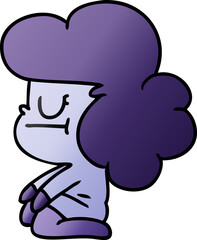freehand drawn gradient cartoon of a kawaii alien girl