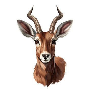 close up of Saola on a transparent background, isolated, sots art, wildlife illustration, animal portrait, with horns