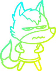 cold gradient line drawing of a cartoon annoyed wolf