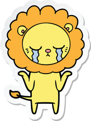 sticker of a crying cartoon lion