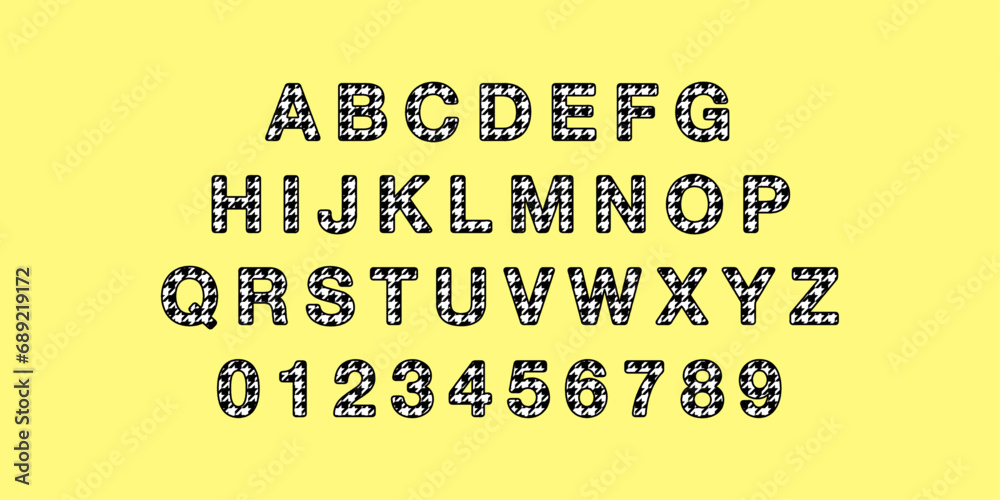 Fototapete houndstooth pattern alphabet letters numbers vector set