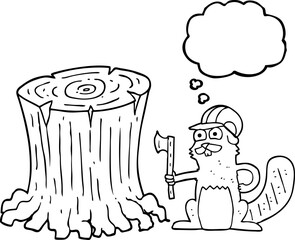 freehand drawn thought bubble cartoon beaver