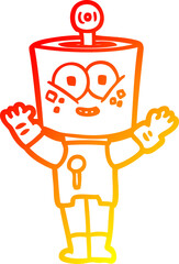 warm gradient line drawing of a happy cartoon robot