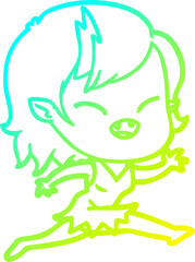 cold gradient line drawing of a cartoon laughing vampire girl running