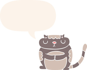 cute cartoon cat with speech bubble in retro style