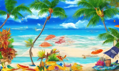 Fototapeta na wymiar tropical design beach scene illustration