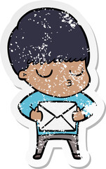 distressed sticker of a cartoon calm boy