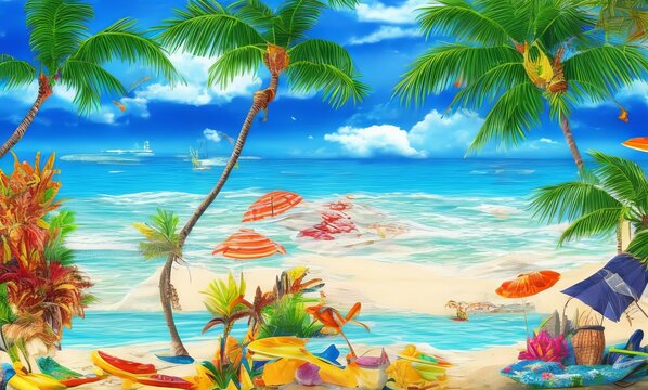 tropical design beach scene illustration