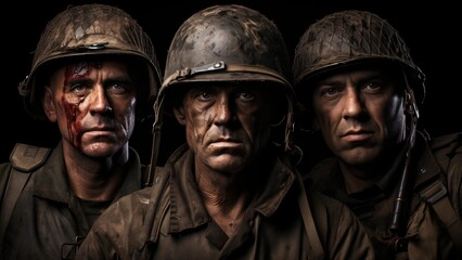 Fototapeta premium WWII Soldiers' Heroic Actions - Expressions of Determination and Courage, During The War, Warriors 