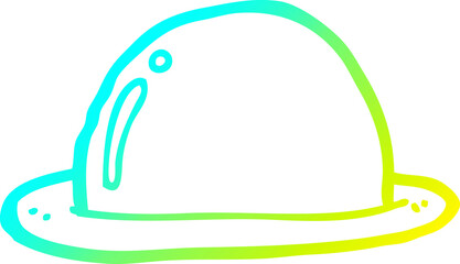 cold gradient line drawing of a cartoon bowler hat