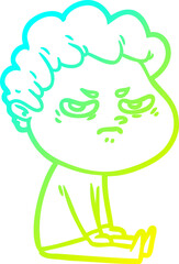 cold gradient line drawing of a cartoon angry man