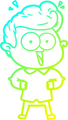 cold gradient line drawing of a cartoon excited man