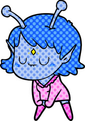 cartoon alien girl doing muscle pose