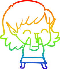 rainbow gradient line drawing of a cartoon elf girl