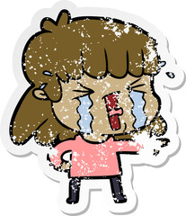 distressed sticker of a cartoon woman in tears