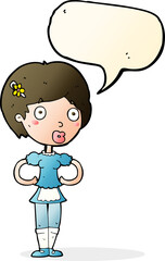 cartoon woman in french maid outfit with speech bubble