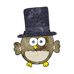 freehand textured cartoon owl in top hat