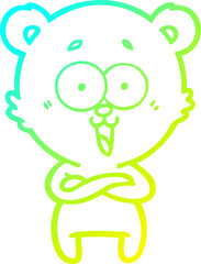 cold gradient line drawing of a laughing teddy  bear cartoon