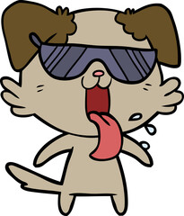cartoon panting dog in sunglasses