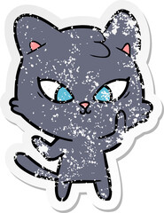 distressed sticker of a cute cartoon cat