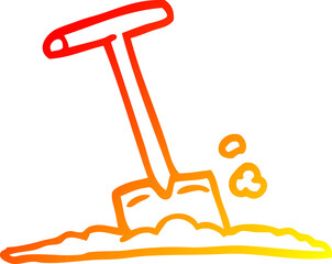 warm gradient line drawing of a cartoon shovel in dirt