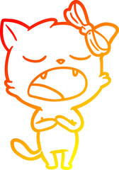 Obraz premium warm gradient line drawing of a cartoon singing cat