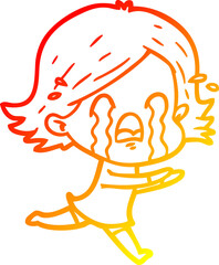 warm gradient line drawing of a cartoon woman crying