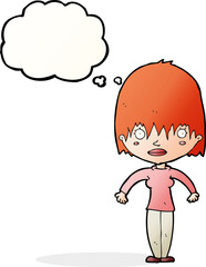 cartoon woman staring with thought bubble