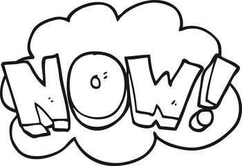 freehand drawn black and white cartoon now shout